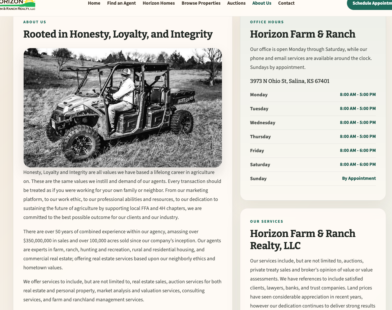 Horizon Farm and Ranch website visual